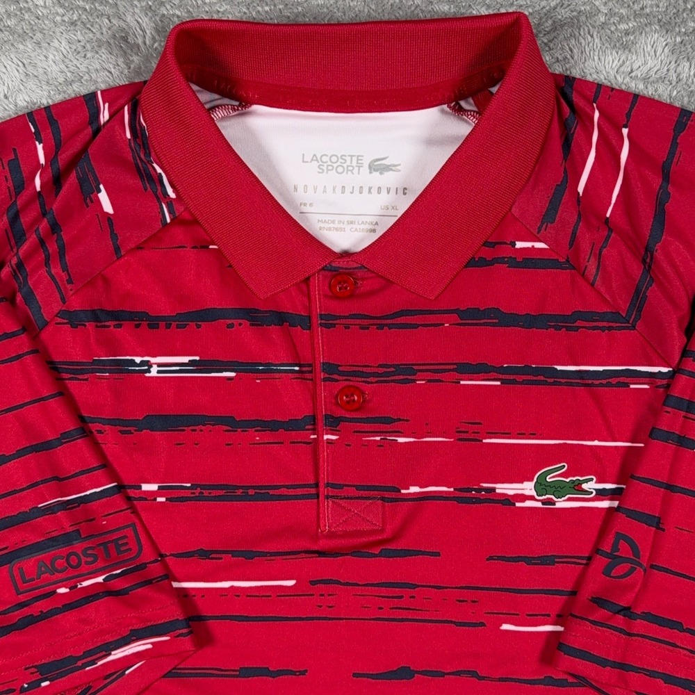 Lacoste Sport Shirt Mens XL FR 6 Red Black Novak Djokovic Ultra Dry Tennis Polo